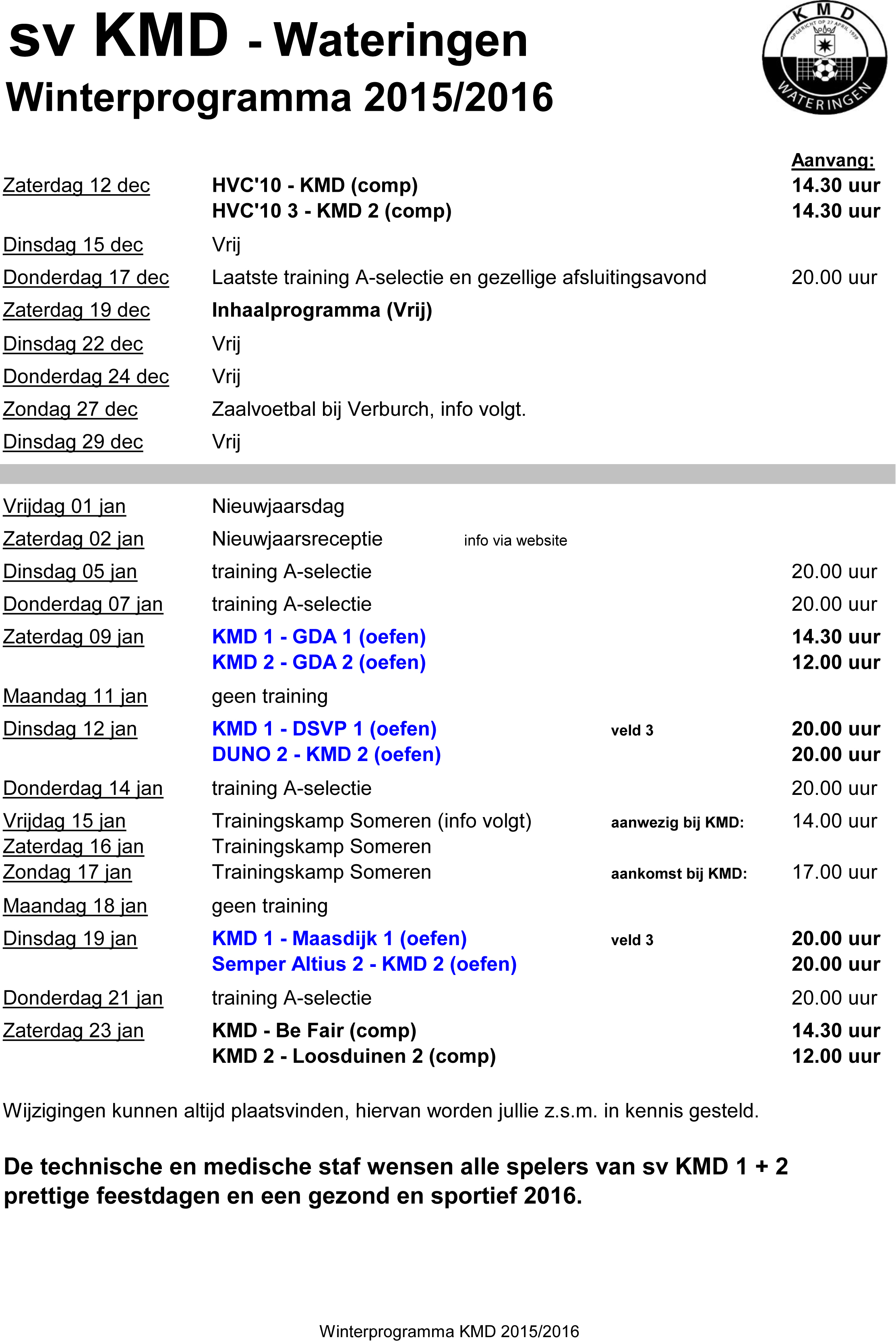Winterprogramma KMD selectie