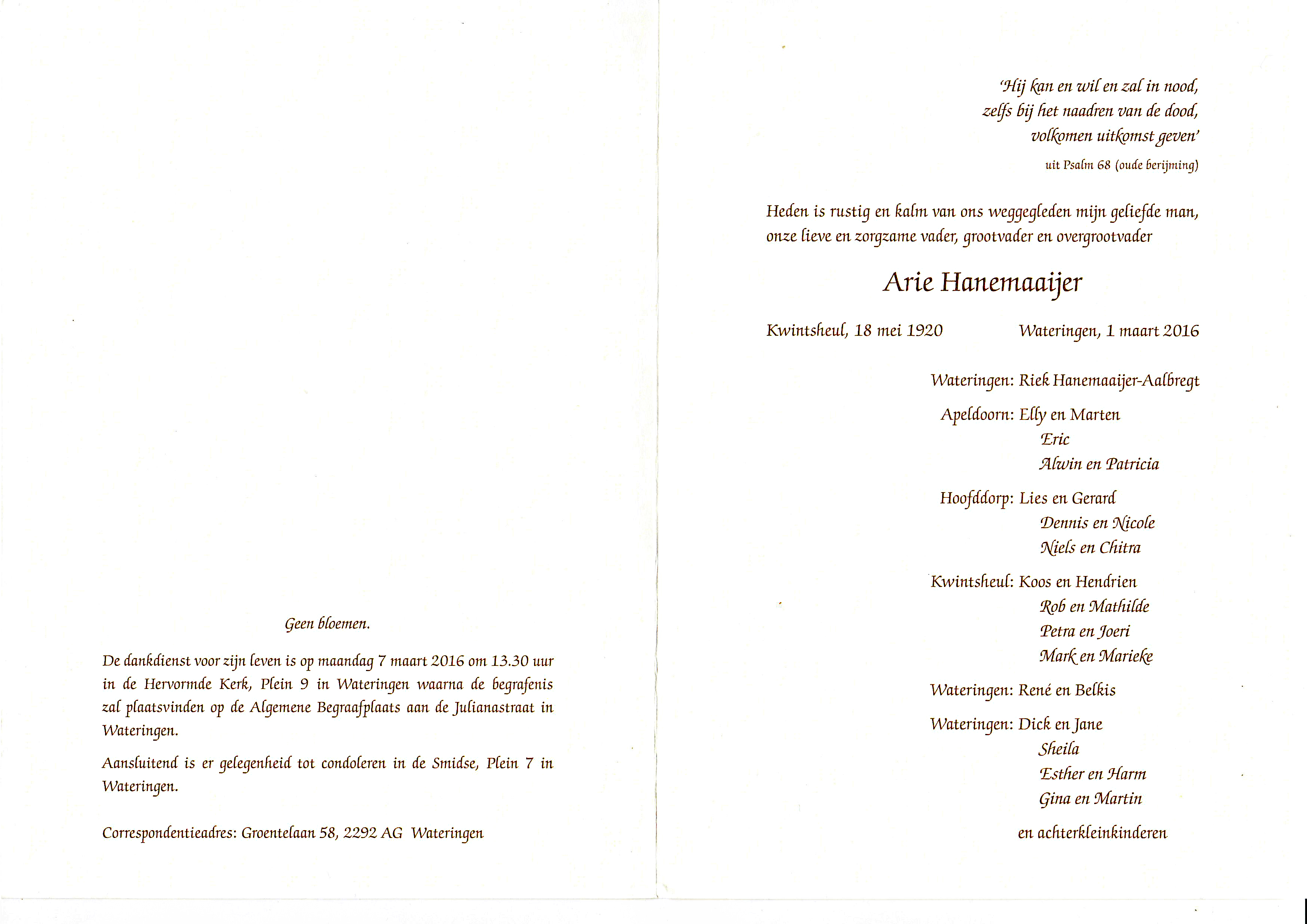 In memoriam Arie Hanemaaijer