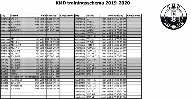 Trainingsschema 2019-2020 concept