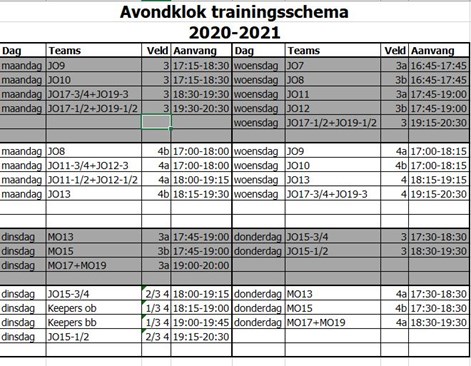 Avondklok schema