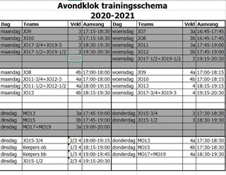 Avondklok schema
