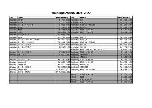 Trainingsschema 2021-2022 vs 3