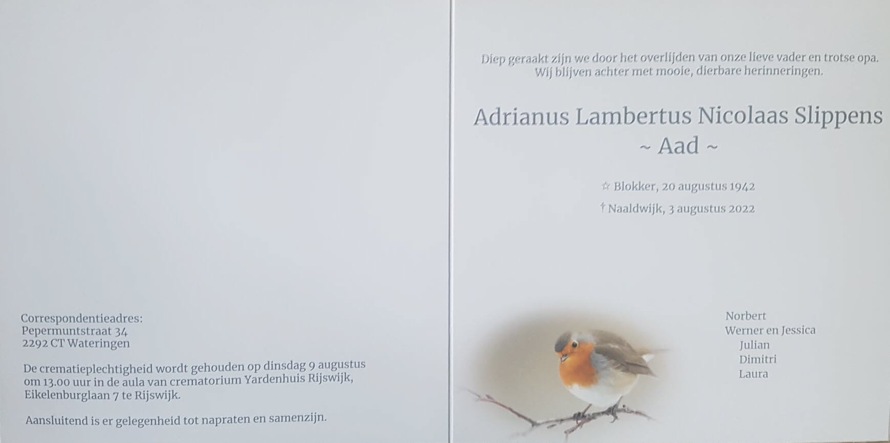 In memoriam Aad Slippens