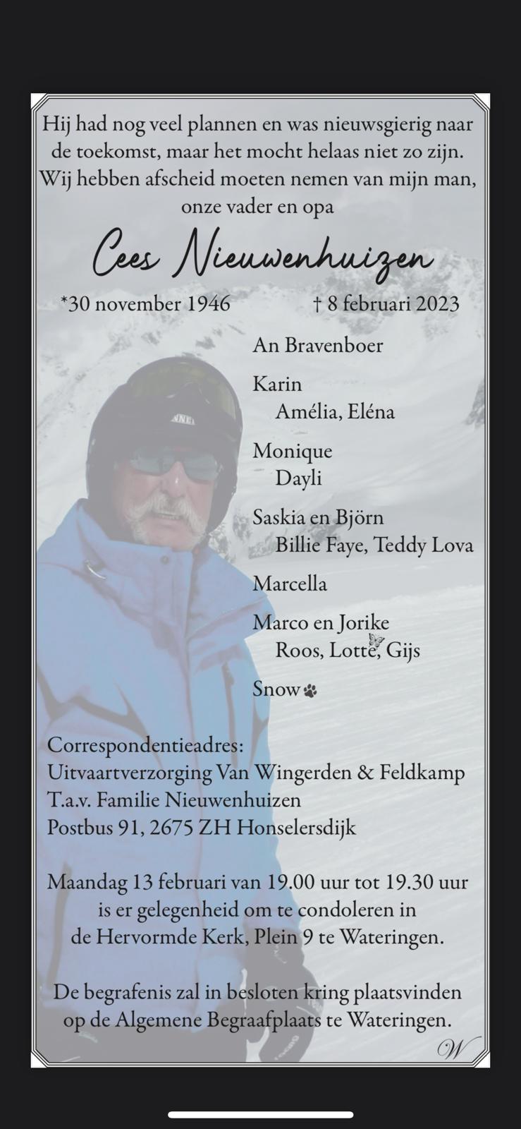 Overlijden Cees Nieuwenhuizen