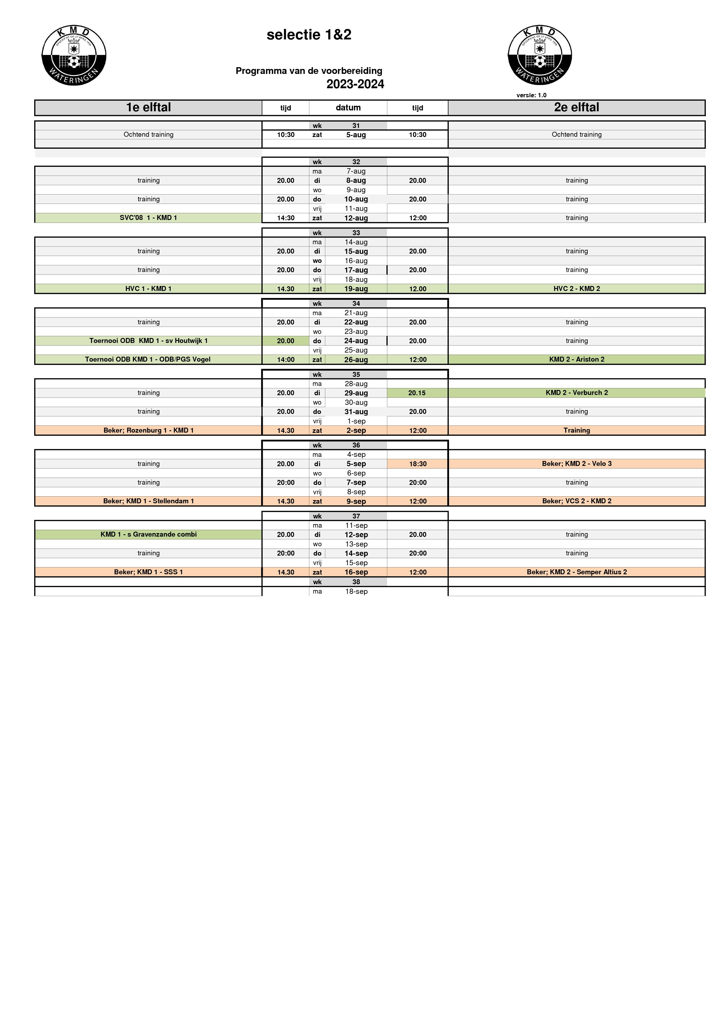 Voorbereiding selectie seizoen 2023-2024 (update)