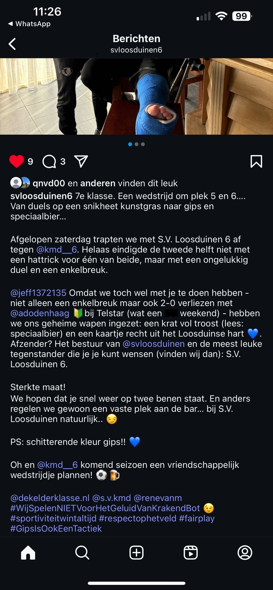 Ziekenboeg en respect naar elkaar!