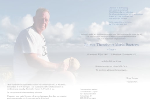 Peter Boeters - Rouwkaart