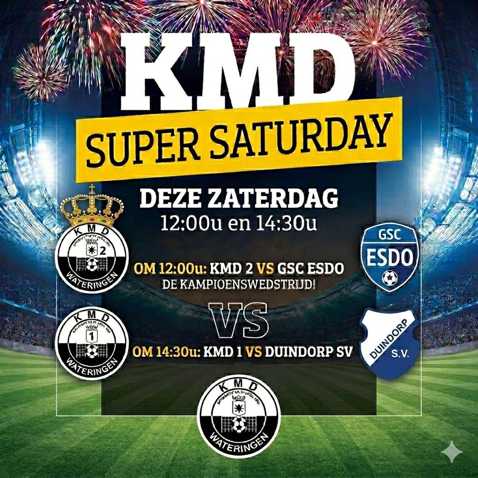 Het belooft een topzaterdag op sportpark van SV KMD te worden en daar wil je bij zijn!