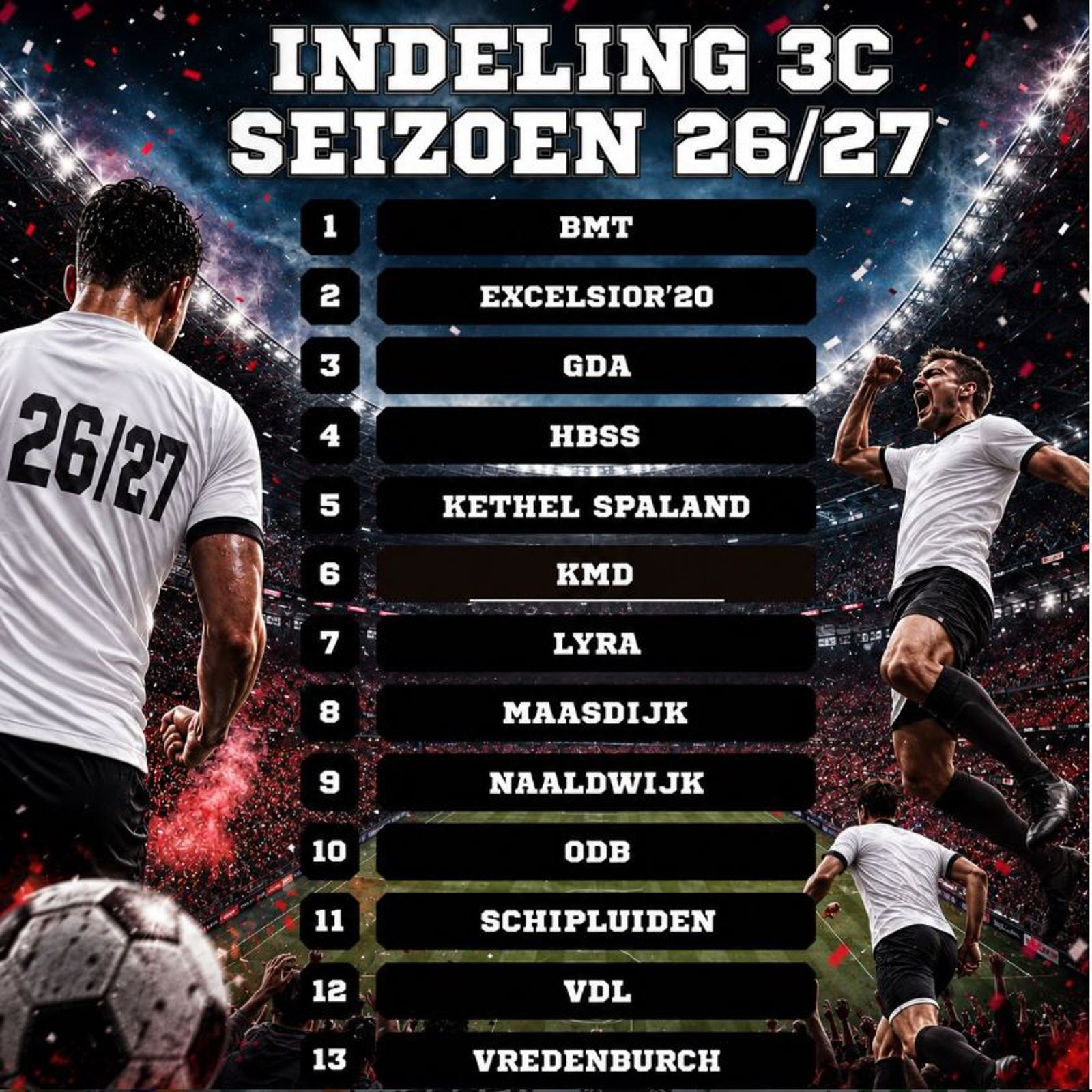 Poule-indeling van KMD 1 voor seizoen 2026/2027