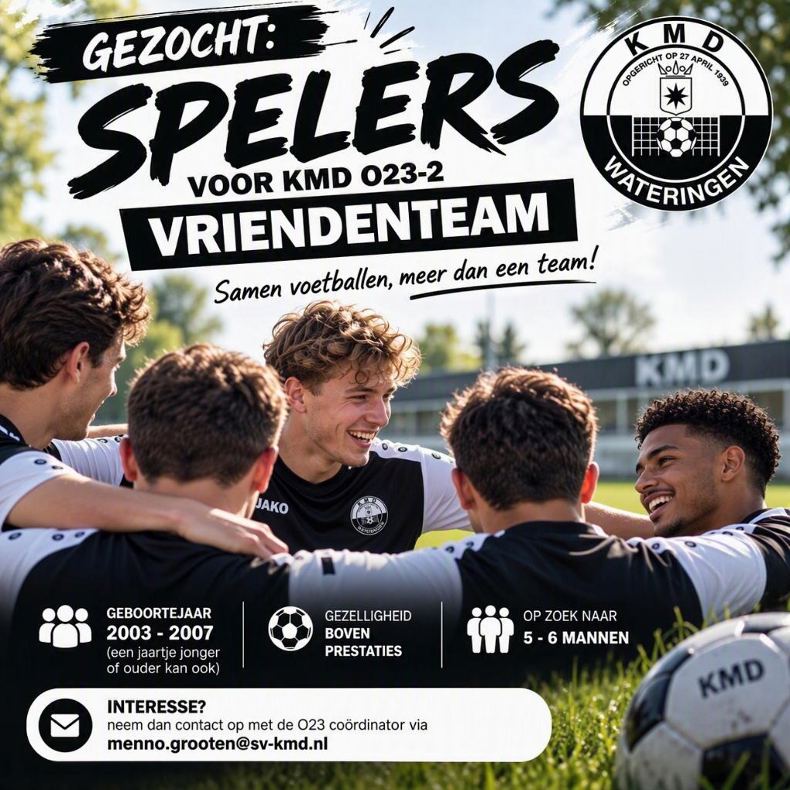 KMD zoekt spelers voor het O23-2 vriendenteam. 