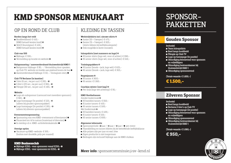 KMD Sponsormenukaart